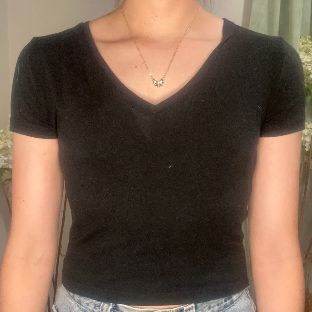 Wild Fable Black V-Neck Crop Top